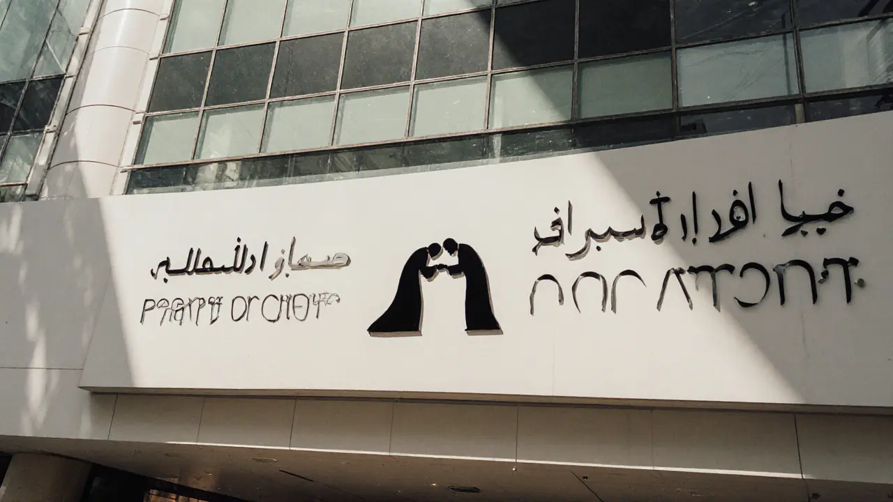 A mall sign with silhouettes bowing, promoting cultural respect in Dubai.
