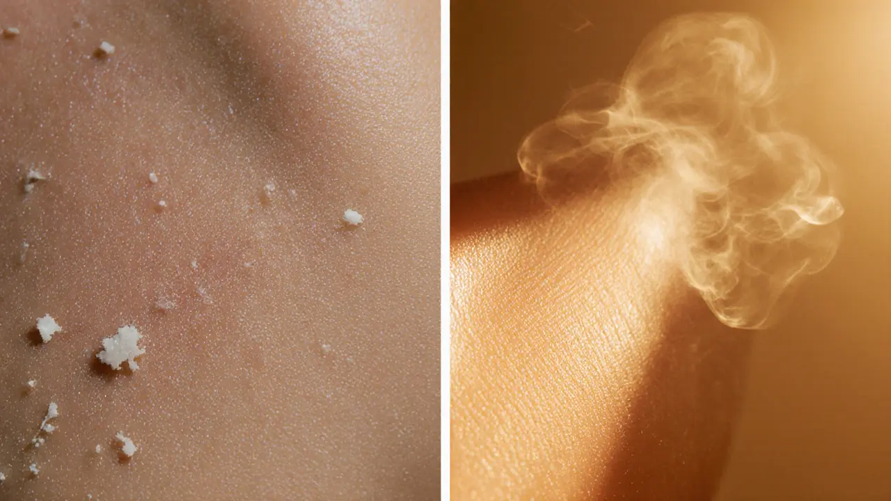 Side-by-side comparison of dull skin versus glowing skin after proper exfoliation routine.