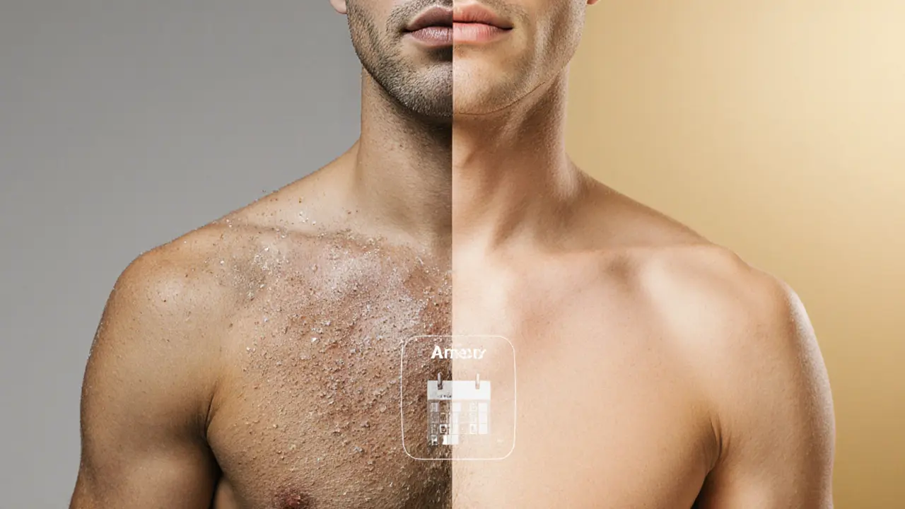 Side-by-side comparison of rough skin versus smooth skin after proper exfoliation and shaving.
