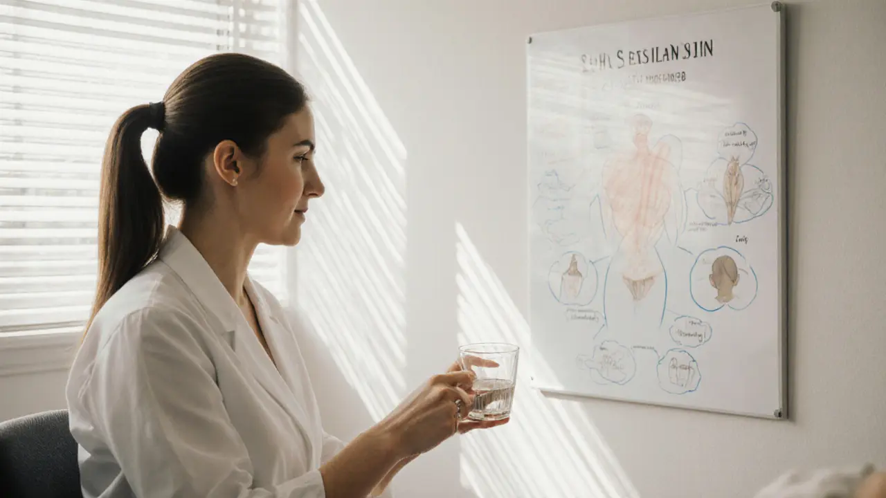 Therapist explaining cupping aftercare to a client in a professional clinic