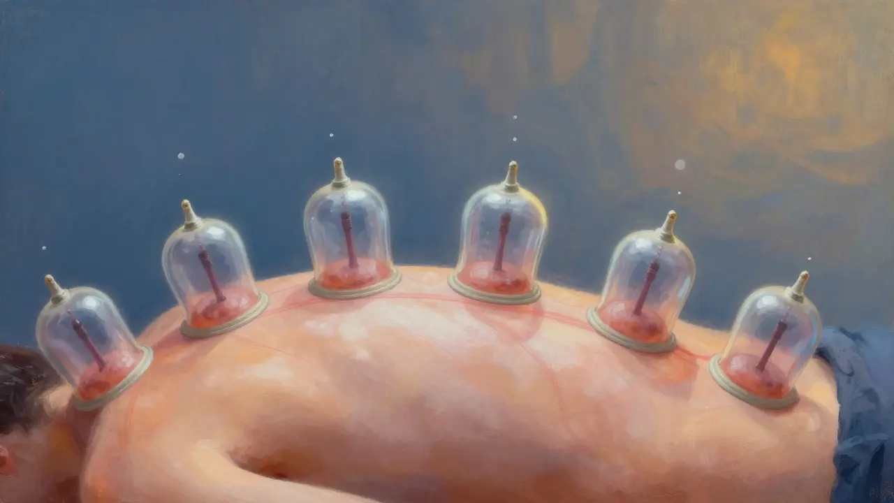 Artistic depiction of fluid rising under suction during cupping