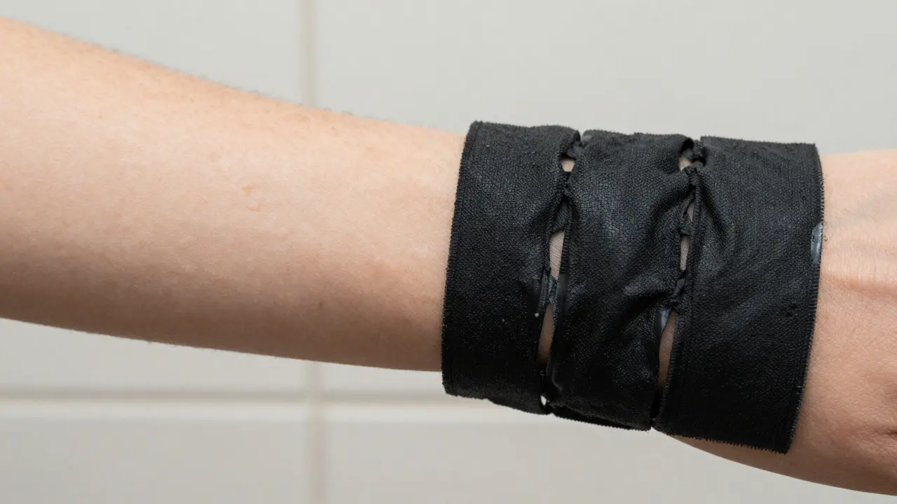 Before-and-after view of skin texture on forearm showing improvement after using black soap.