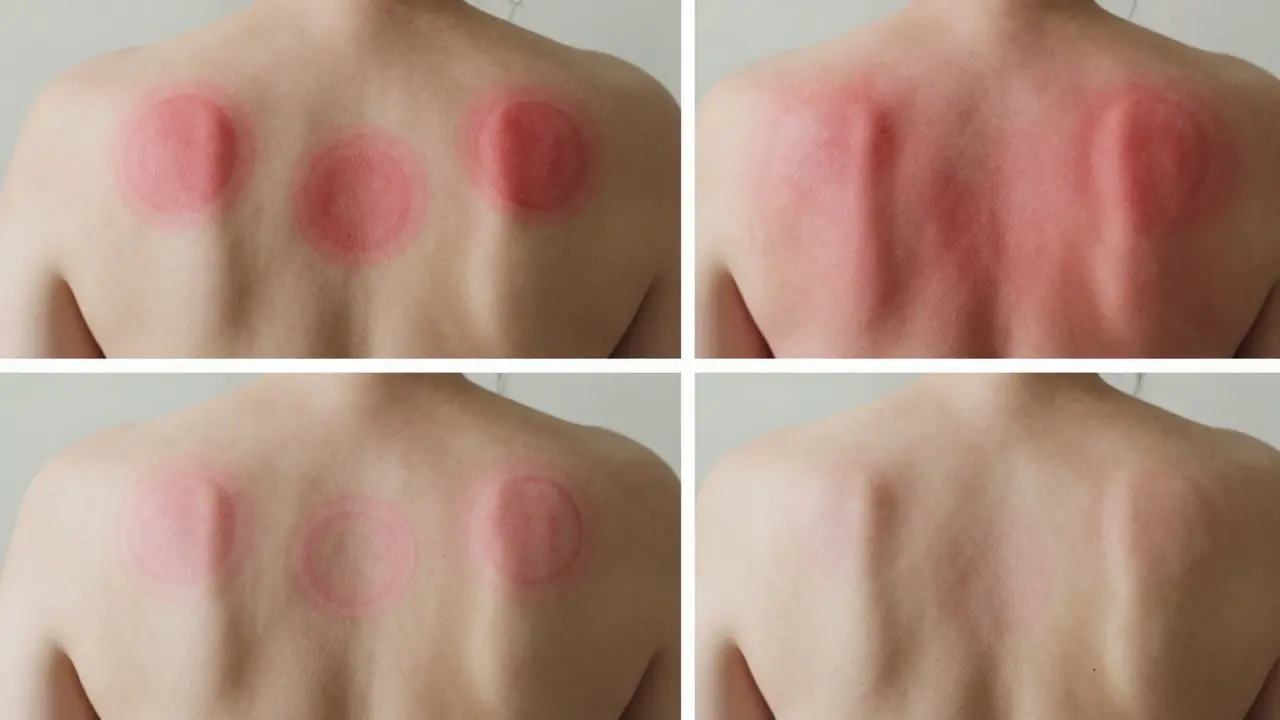 Fading cupping marks on skin over four days in sequential panels.