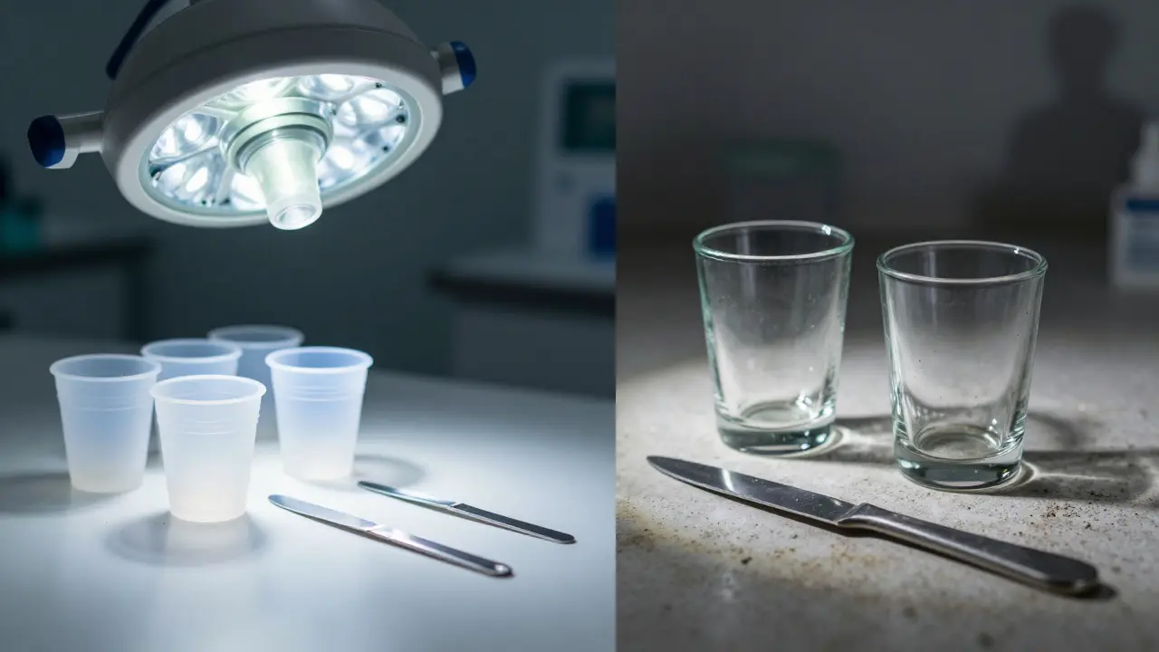 Sterile cupping tools compared to unclean, reused equipment