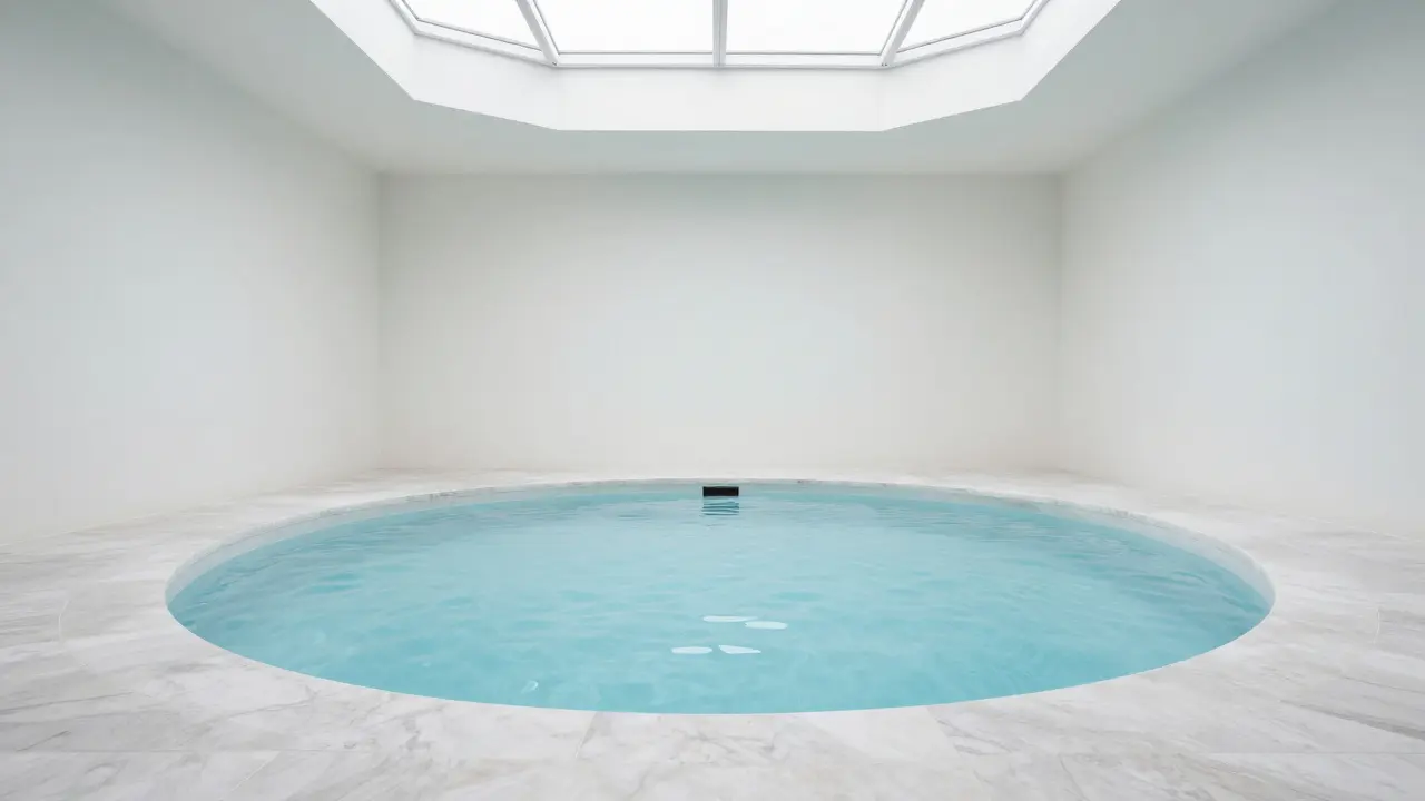 Clean hydrotherapy pool with white stone and rippling water for rejuvenation.