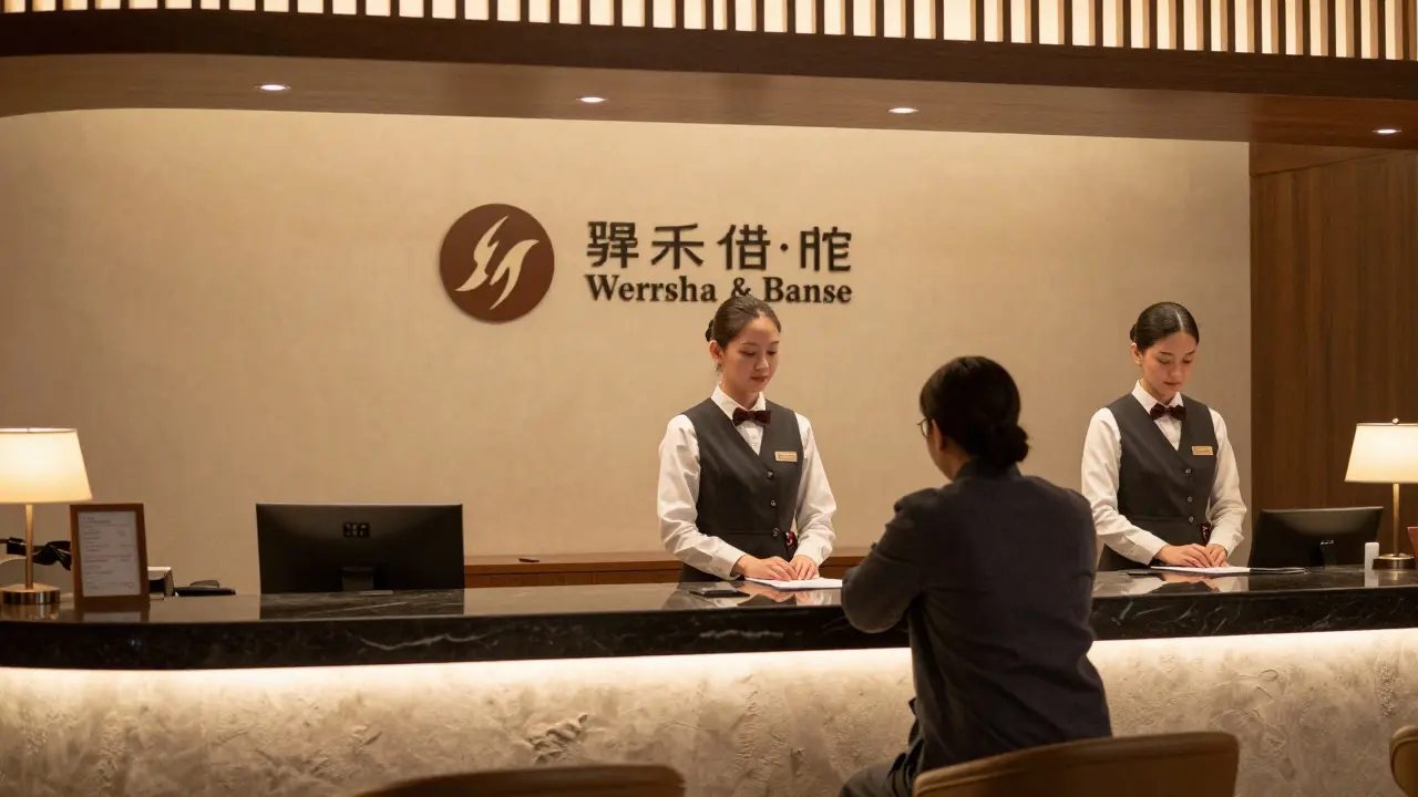 Professional spa reception desk with staff uniform
