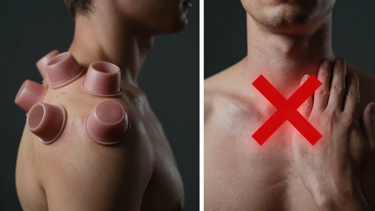Safe shoulder cupping vs. unsafe neck area with warning overlay