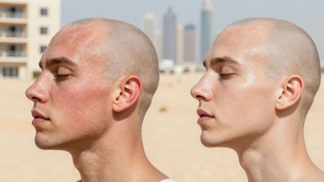 Side-by-side comparison of dry, irritated skin versus smooth, hydrated skin after adjusting shower habits.